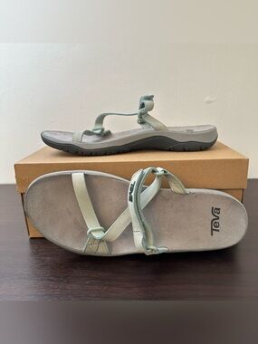 Teva Elzada Leather Lea Slides Sandals Blue/Gray Mist Size 9 Hook Loop Women's